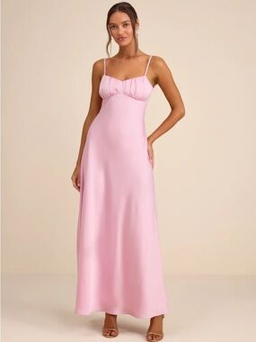 Lulu's Light Pink Ruched Bust Spaghetti-Strap Maxi Dress